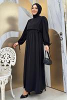 Tesettür giyim SİYAH PAMUKLU PARÇA DETAYLI ELBİSE T 3006