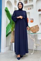 Tesettür giyim LACİVERT PAMUKLU PARÇA DETAYLI ELBİSE T 3006