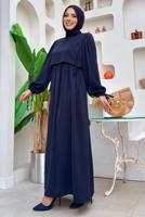Tesettür giyim LACİVERT PAMUKLU PARÇA DETAYLI ELBİSE T 3006