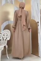 Tesettür giyim VİZON PAMUKLU PARÇA DETAYLI ELBİSE T 3006