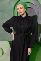 Tesettür giyim SİYAH KUŞAKLI ELBİSE T 3493