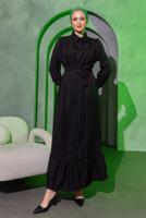 Tesettür giyim SİYAH KUŞAKLI ELBİSE T 3493