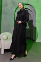 Tesettür giyim SİYAH KUŞAKLI ELBİSE T 3493