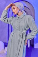 Tesettür giyim GRİ KUŞAKLI ELBİSE T 3493