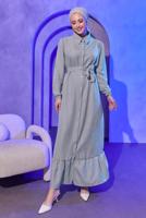 Tesettür giyim GRİ KUŞAKLI ELBİSE T 3493