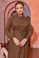 Tesettür giyim KAHVE KUŞAKLI ELBİSE T 3493
