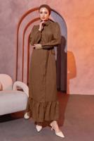 Tesettür giyim KAHVE KUŞAKLI ELBİSE T 3493