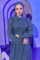 Tesettür giyim LACİVERT KUŞAKLI ELBİSE T 3493