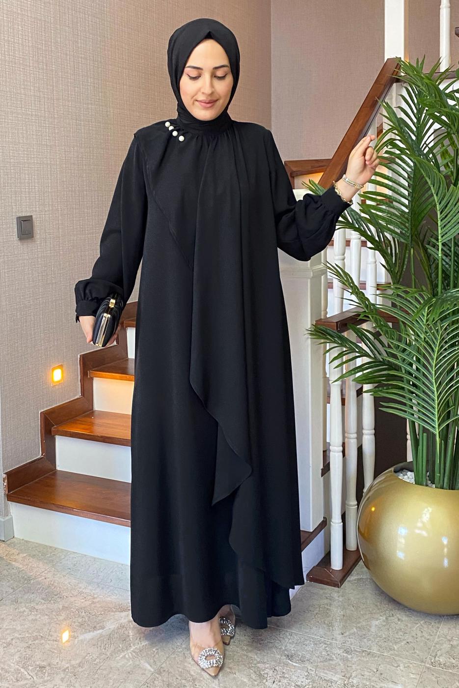 Vêtements hijab NOIR ROBE DÉTAILLÉE EN PERLES T 3516