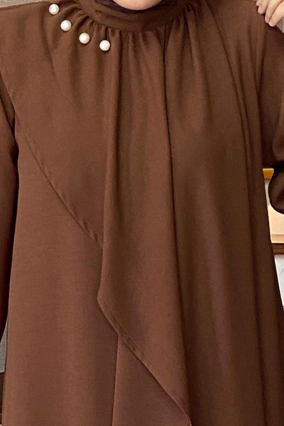 Vêtements hijab BRUN ROBE DÉTAILLÉE EN PERLES T 3516