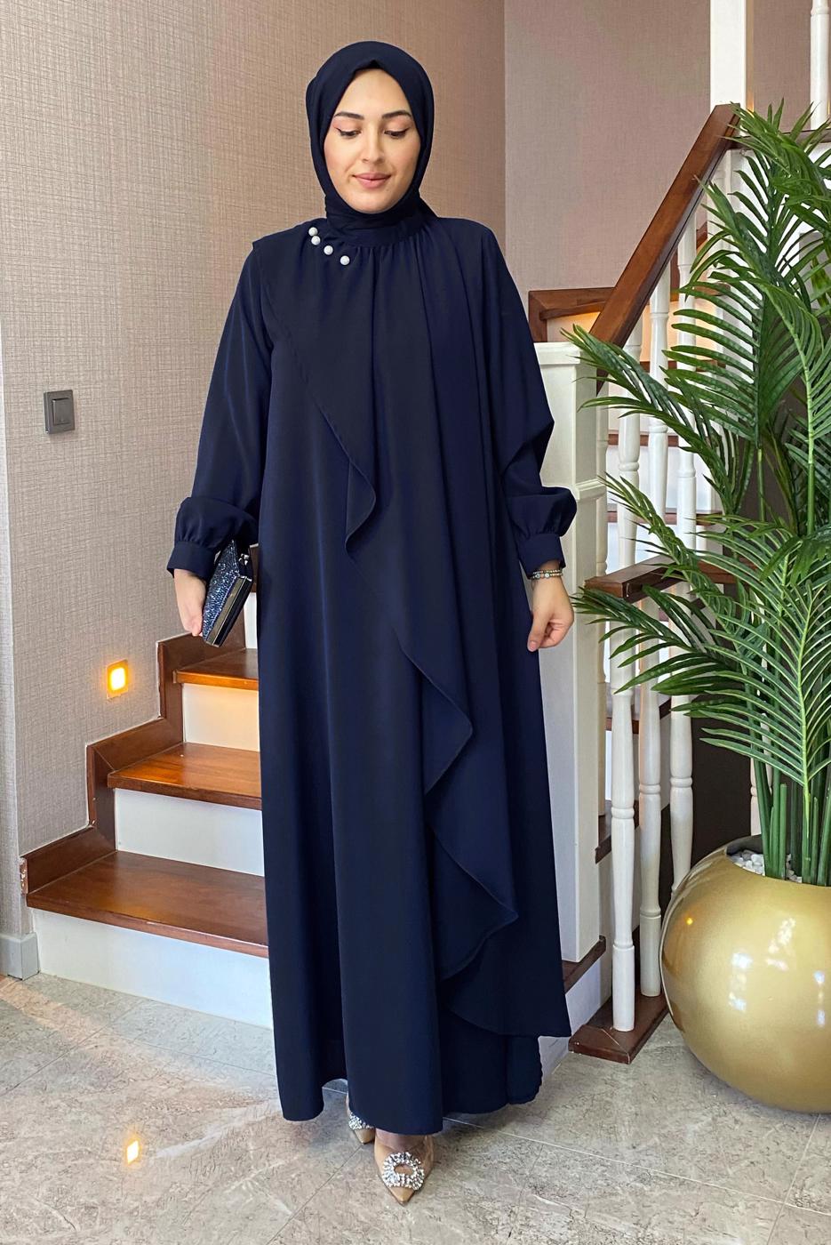 Vêtements hijab BLEU MARINE ROBE DÉTAILLÉE EN PERLES T 3516