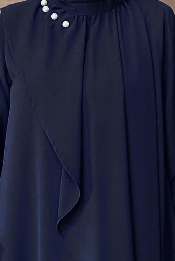 Vêtements hijab BLEU MARINE ROBE DÉTAILLÉE EN PERLES T 3516 - TRENDTESETTÜR