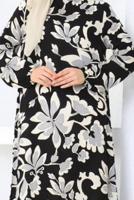 Tesettür giyim SİYAH DESENLİ VİSKON TESETTÜR ELBİSE T 3520