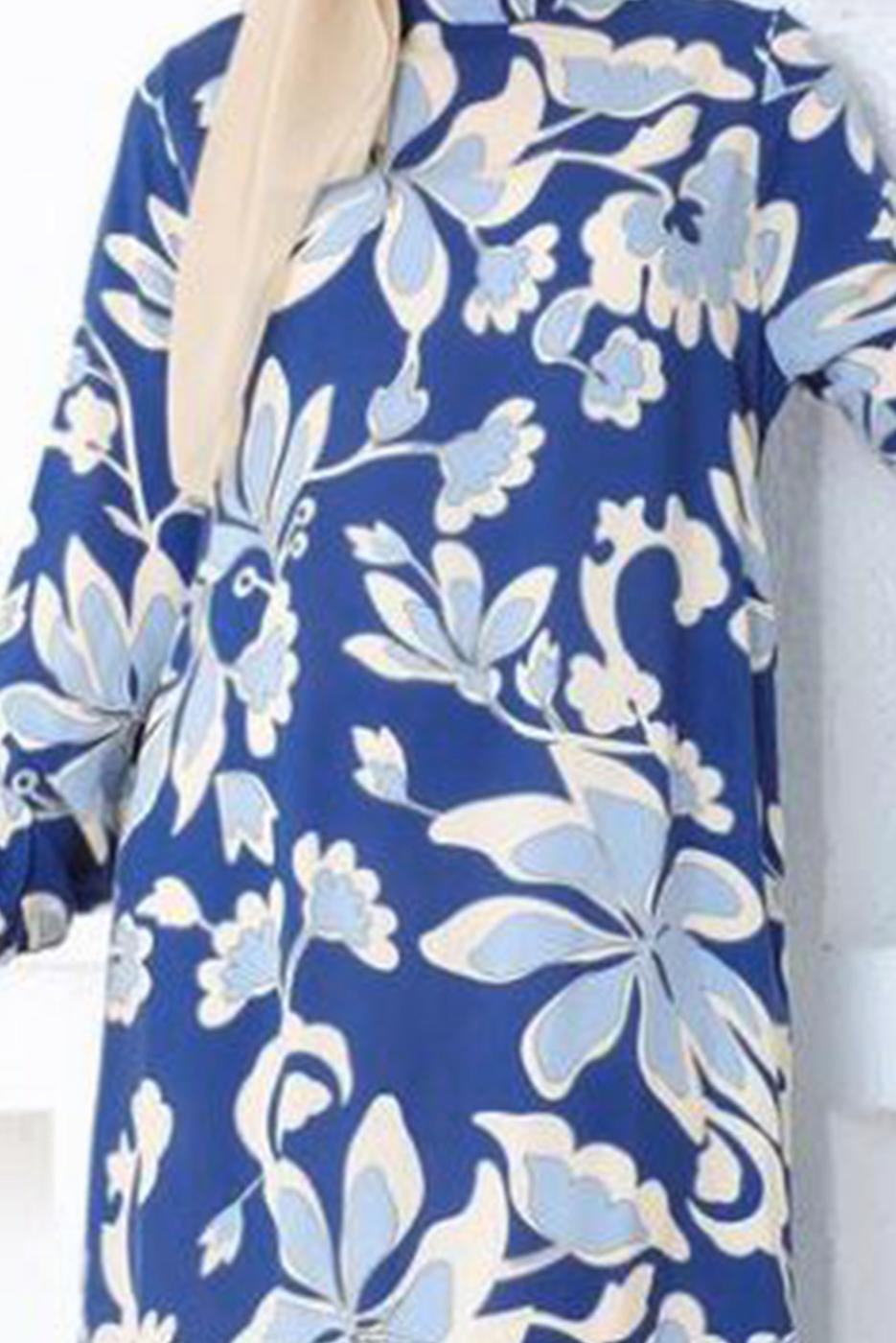 Tesettür giyim LACİVERT DESENLİ VİSKON TESETTÜR ELBİSE T 3520