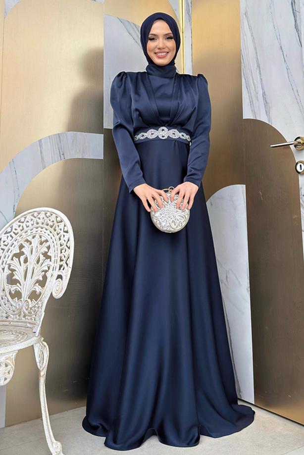 BELTED SATIN EVENING DRESS T 3683 | TRENDTESETTR