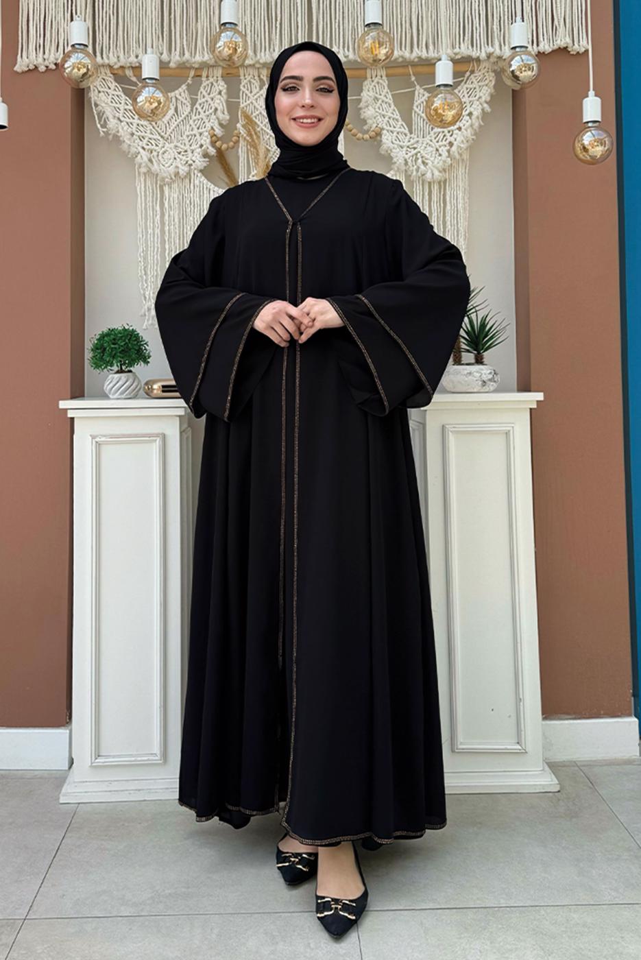 Vêtements hijab NOIR COSTUME AVEC DÉTAIL DE BIJOUX T 3783