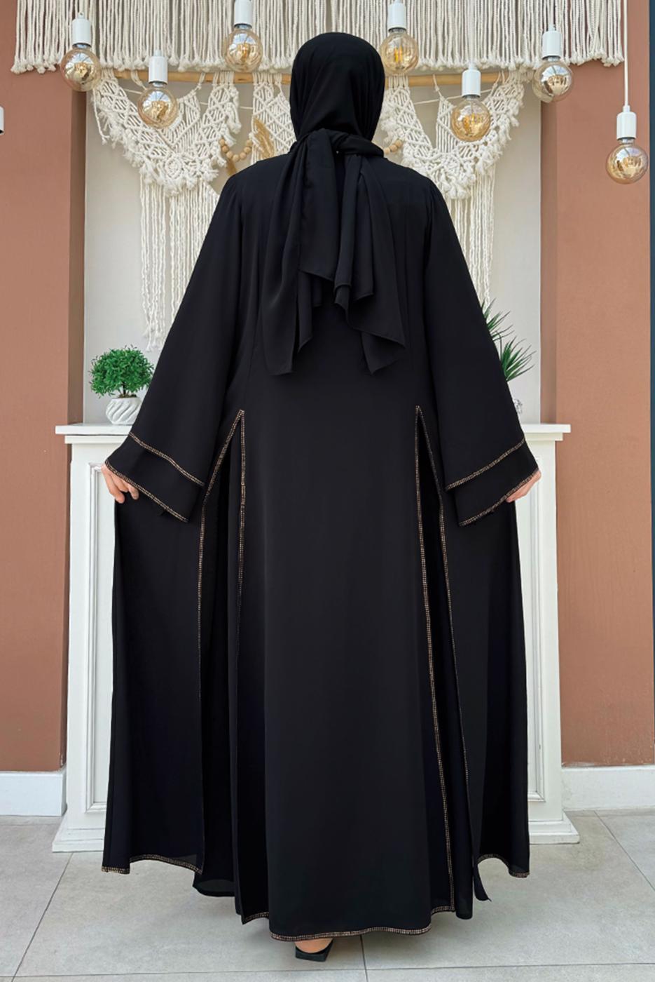 Vêtements hijab NOIR COSTUME AVEC DÉTAIL DE BIJOUX T 3783