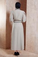 Tesettür giyim BEJ KUŞAKLI TESETTÜR ELBİSE T 3791