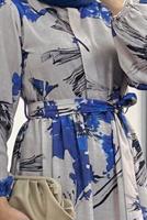 Tesettür giyim LACİVERT DESENLİ KUŞAKLI ELBİSE T 3806