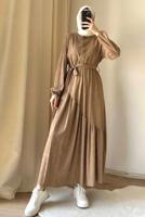 Vêtements hijab BRUN ROBE CEINTURE T 3906