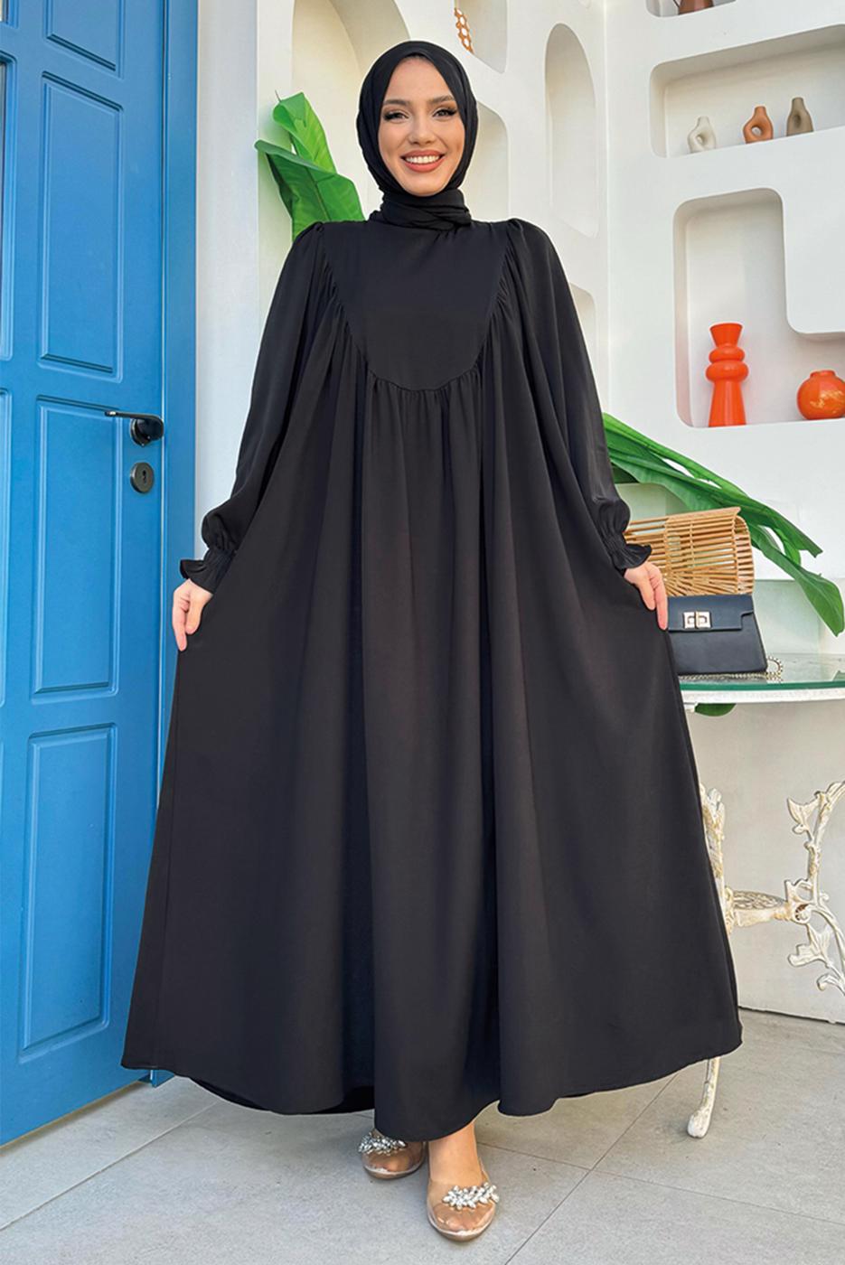 Tesettür giyim SİYAH SALAŞ ELBİSE T 4006