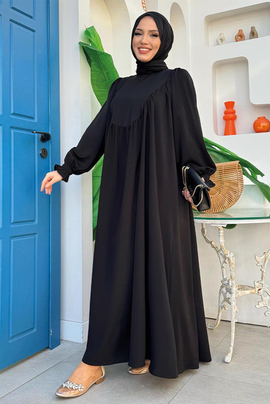 Tesettür giyim SİYAH SALAŞ ELBİSE T 4006