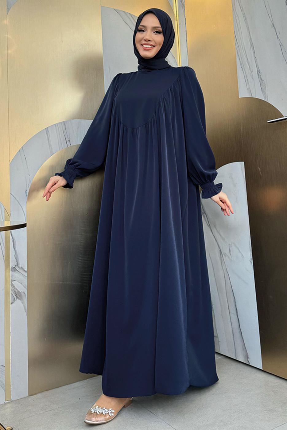 Tesettür giyim LACİVERT SALAŞ ELBİSE T 4006