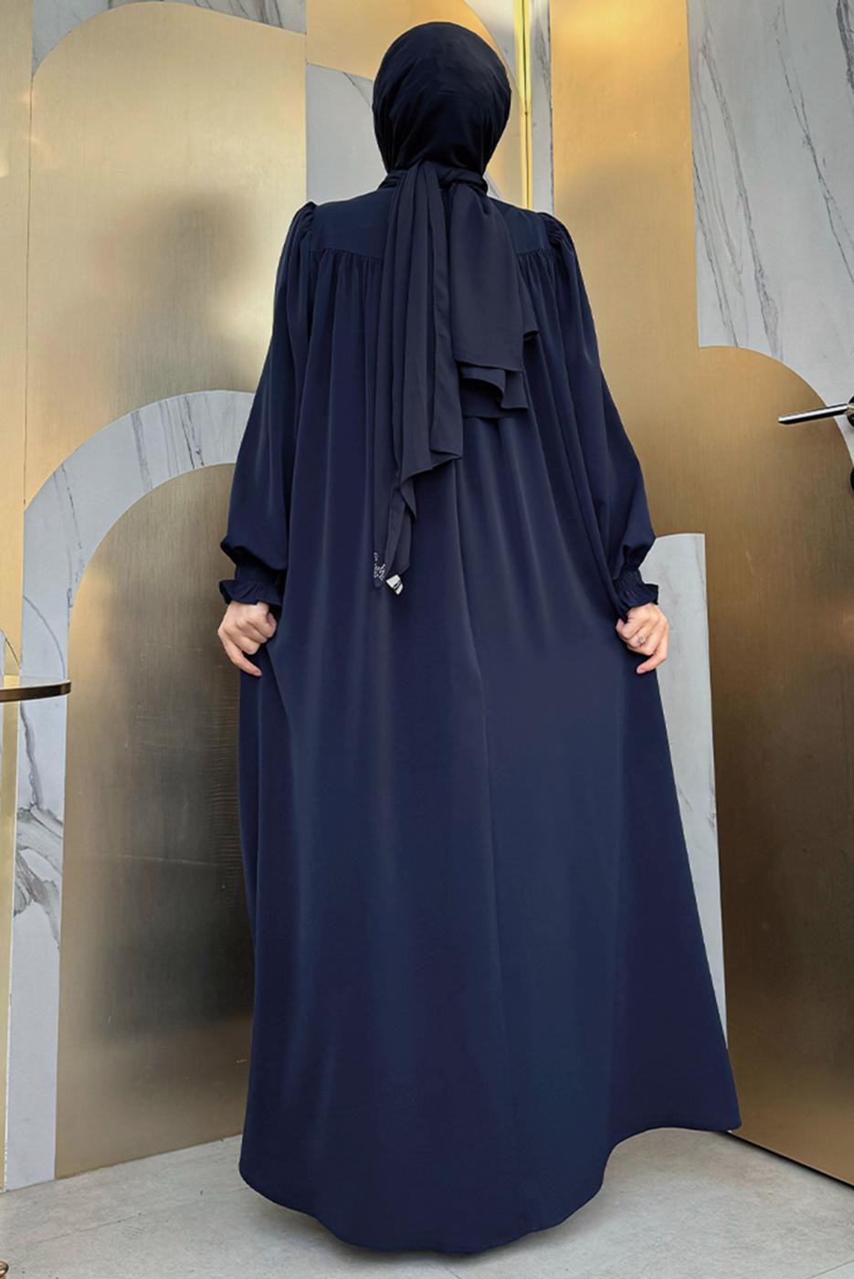 Tesettür giyim LACİVERT SALAŞ ELBİSE T 4006