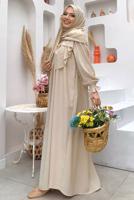 Tesettür giyim BEJ SALAŞ ELBİSE T 4006