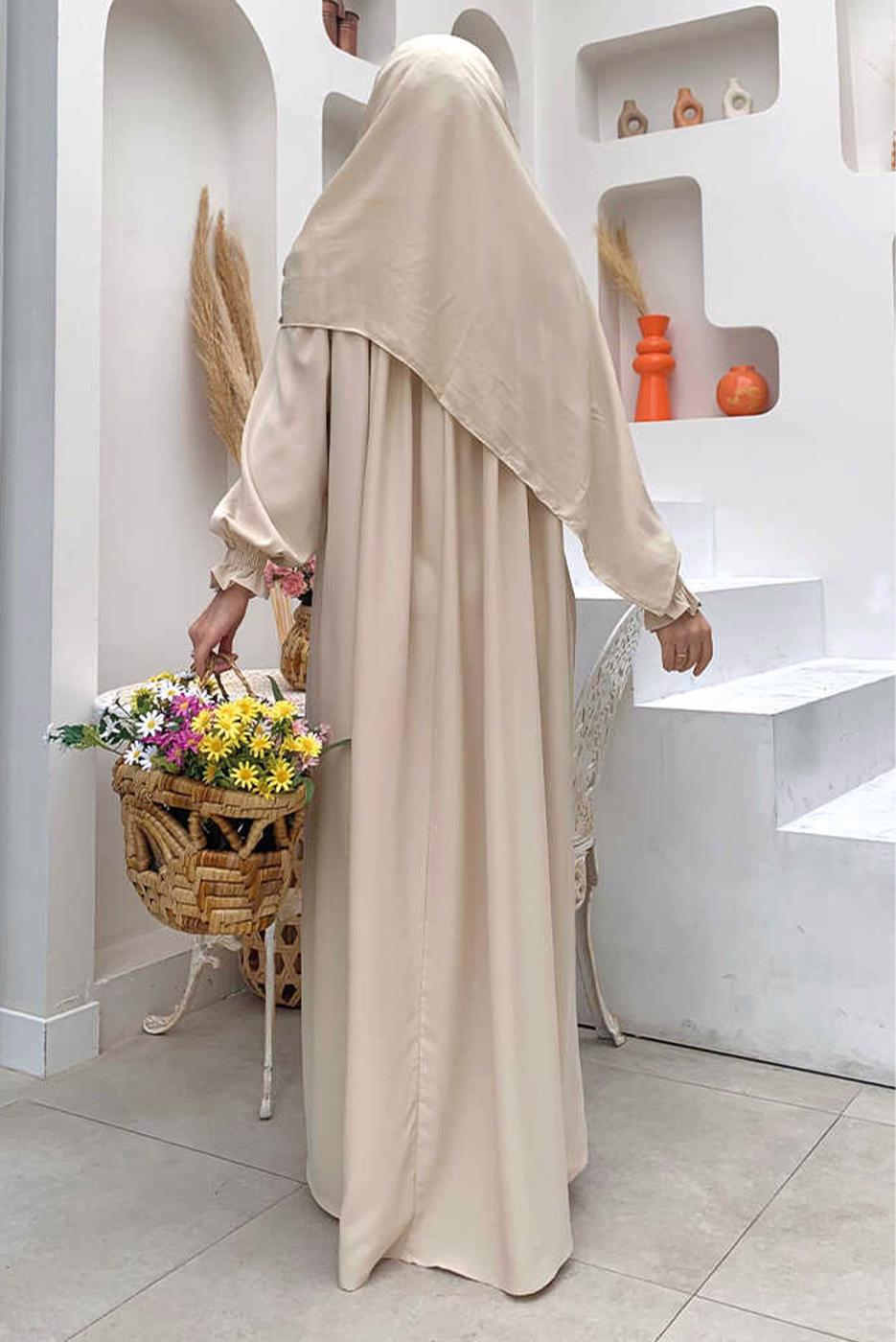 Tesettür giyim BEJ SALAŞ ELBİSE T 4006