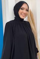 Tesettür giyim SİYAH KUŞAKLI ELBİSE T 4106