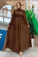 Tesettür giyim KAHVE KUŞAKLI ELBİSE T 4106