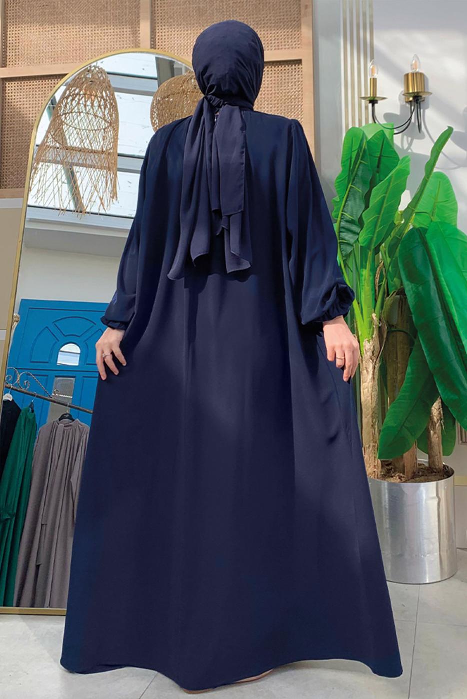 Tesettür giyim LACİVERT KUŞAKLI ELBİSE T 4106