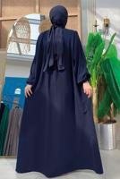 Tesettür giyim LACİVERT KUŞAKLI ELBİSE T 4106