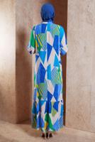 Tesettür giyim MAVİ DESENLİ VİSKON TESETTÜR ELBİSE T 4128