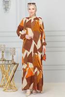 Tesettür giyim KAHVE DESENLİ VİSKON TESETTÜR ELBİSE T 4128