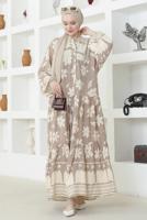 Tesettür giyim VİZON DESENLİ VİSKON ELBİSE T 4153