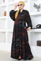 Tesettür giyim SİYAH DÜĞMELİ VİSKON TESETTÜR ELBİSE T 4325