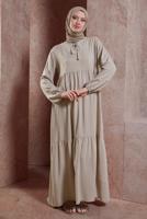 Tesettür giyim BEJ SALAŞ TESETTÜR ELBİSE T 4531