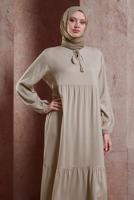 Tesettür giyim BEJ SALAŞ TESETTÜR ELBİSE T 4531