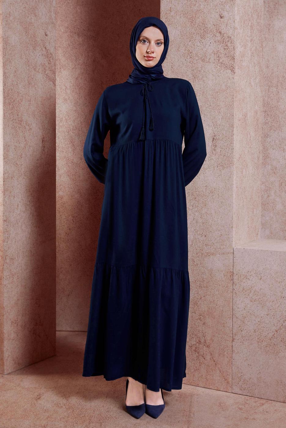 Tesettür giyim LACİVERT SALAŞ TESETTÜR ELBİSE T 4531