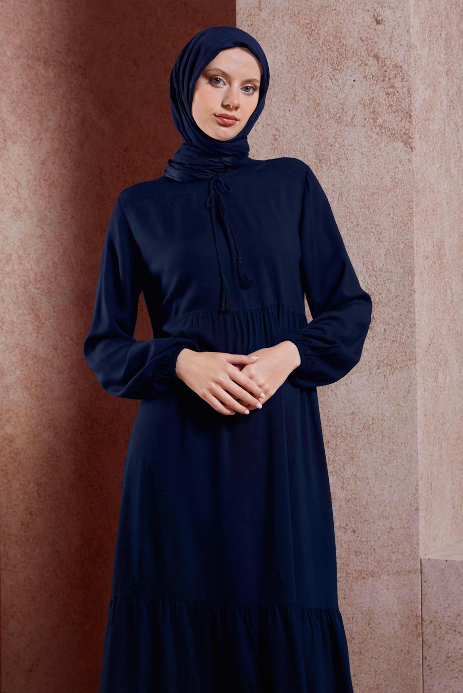 Tesettür giyim LACİVERT SALAŞ TESETTÜR ELBİSE T 4531