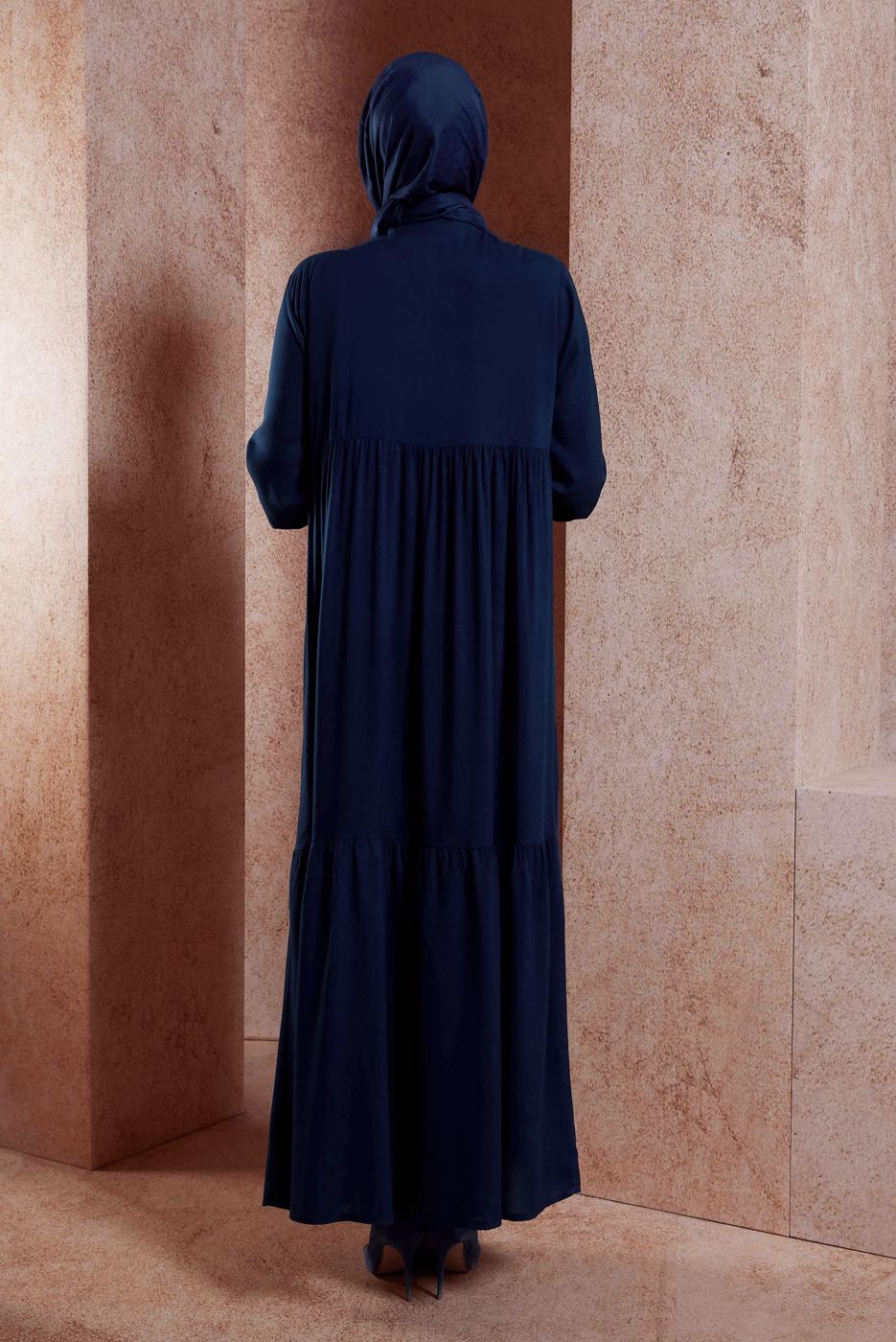 Tesettür giyim LACİVERT SALAŞ TESETTÜR ELBİSE T 4531