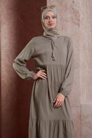 Tesettür giyim VİZON SALAŞ TESETTÜR ELBİSE T 4531