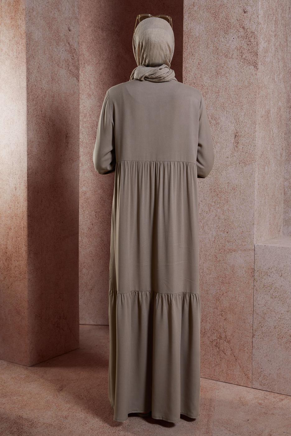 Tesettür giyim VİZON SALAŞ TESETTÜR ELBİSE T 4531