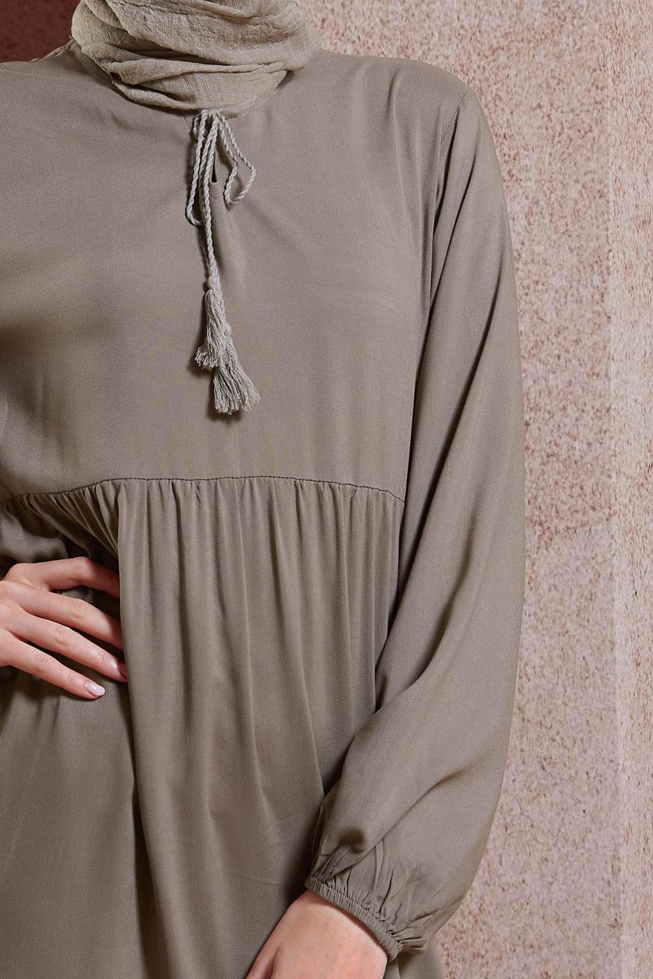 Tesettür giyim VİZON SALAŞ TESETTÜR ELBİSE T 4531