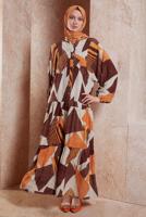 Tesettür giyim KAHVE DESENLİ VİSKON TESETTÜR ELBİSE T 4619