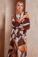 Tesettür giyim KAHVE DESENLİ VİSKON TESETTÜR ELBİSE T 4619