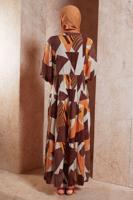 Tesettür giyim KAHVE DESENLİ VİSKON TESETTÜR ELBİSE T 4619