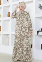Tesettür giyim VİZON DESENLİ VİSKON ELBİSE T 4651